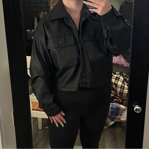 wild fable Black Faux Leather Cropped Jacket